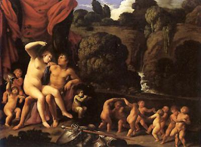 Carlo Saraceni Mars and Venus, with a Circle of Cupids and a Landscape oil painting image